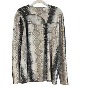 Como Blu Snakeskin Asymmetrical Cutout Mock Turtleneck 1X